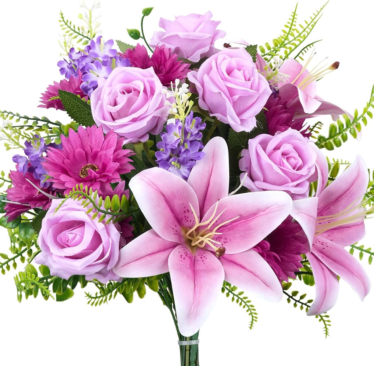 Artificial Flowers Purple Cemetery Flowers Memorial Day Fake Rose Hyacinth with Chrysanthemum Bouquet Summer Silk Floral Arrangement for Home Garden Wedding Table Entryway Indoor Outdoor Decor